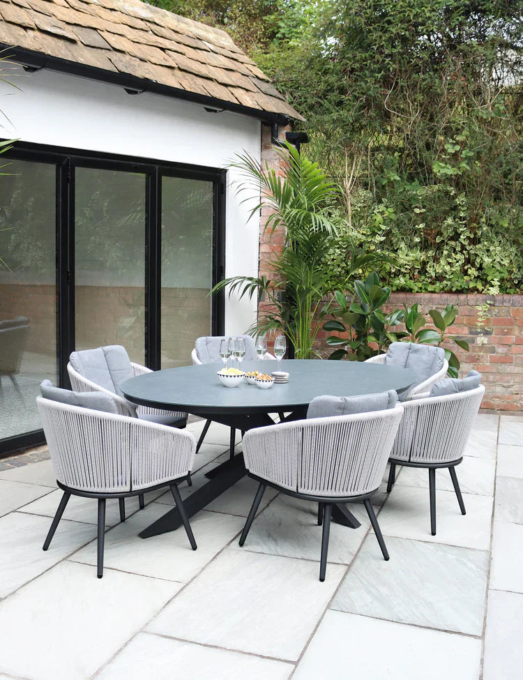 Royal Craft - Aspen 6 Seater Ellipse Ceramic Glass Dining Set with Aspen Rope Chairs