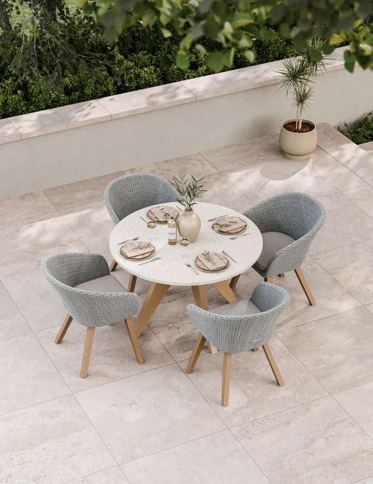 Royal Craft - Astral 4 Seater Round Terrazzo Concrete Dining Set with Sol Dining Chairs