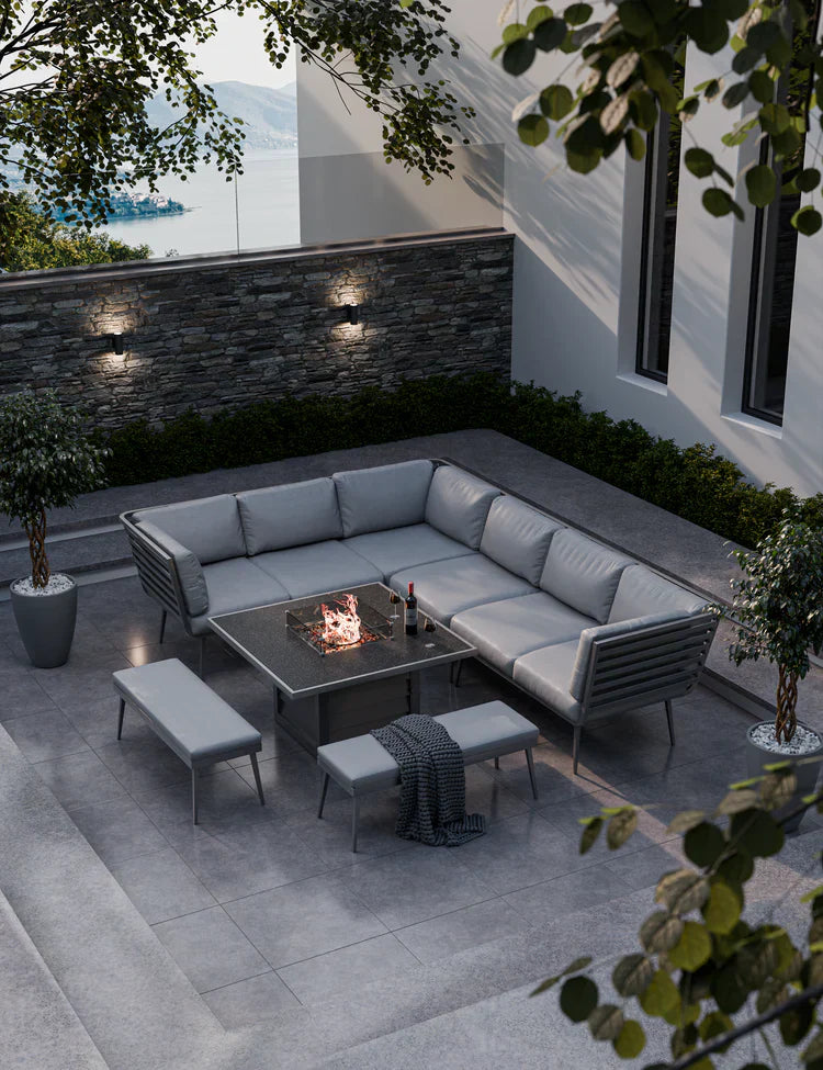 Royal Craft - Mayfair Corner Lounging Set with Fire Pit Table and 2 Benches