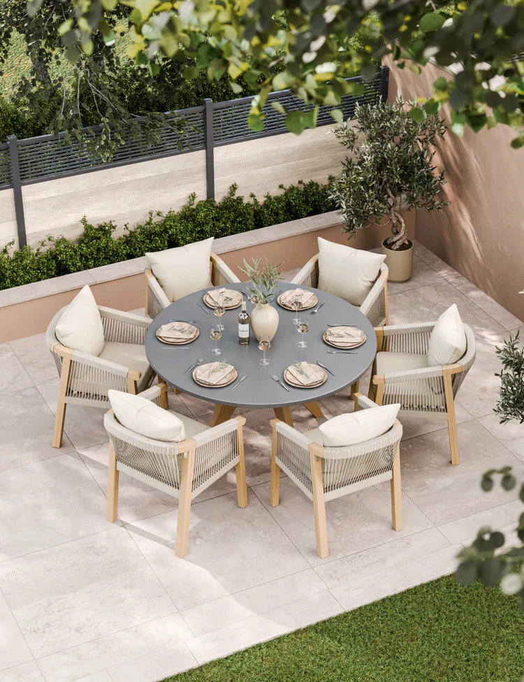 Royal Craft - Luna 6 Seater Concrete Dining Set with Roma Dining Chairs