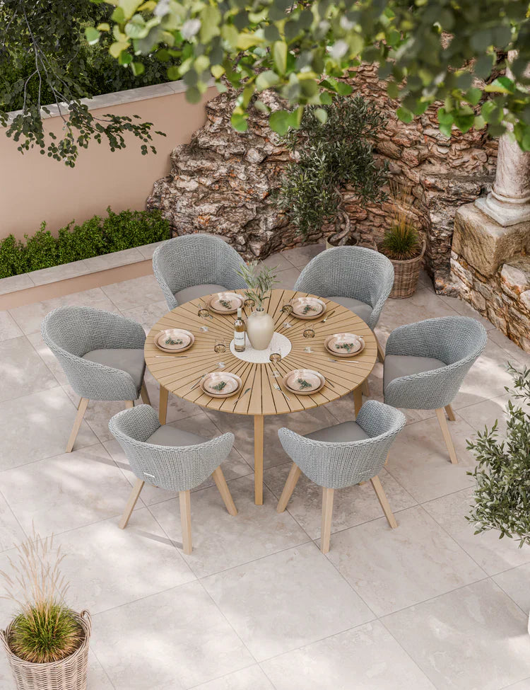 Royal Craft - Roma 6 Seater 150cm Round Sunray with Terrazzo Insert Dining Set with 6 Sol Dining Chairs