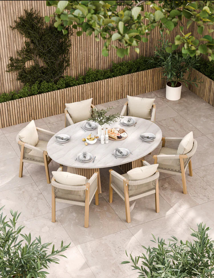 Royal Craft - Saturn 6 Seater Ellipse D Conical Dining Set with Roma Dining Chairs