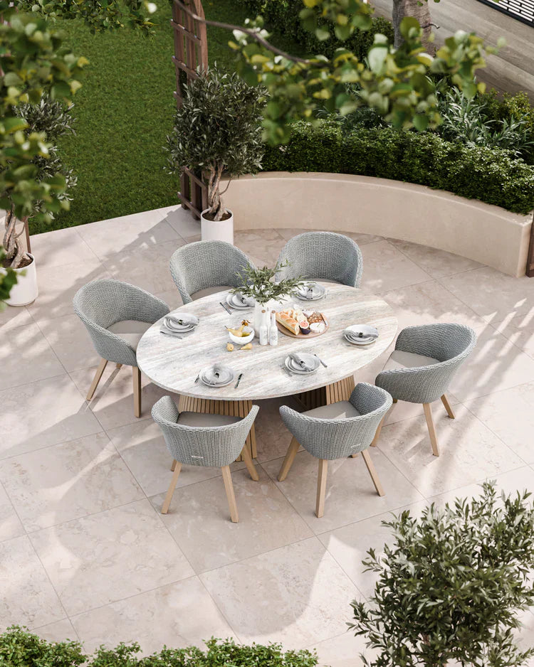 Royal Craft - Jupiter 6 Seater Ellipse D Conical Dining Set with Sol Dining Chairs