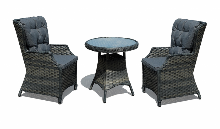 NEW Tammy Rattan Garden Grey Bistro Set Table + 2 Chairs