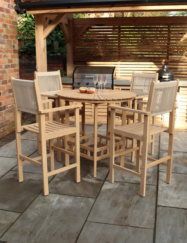 Royal Craft - Roma 100cm Round Sunray High Bar Table with 4 Roma Rope Bar Stools