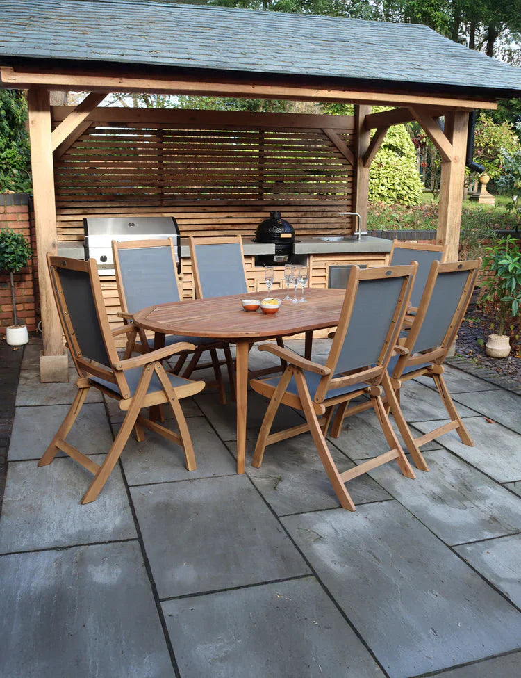 Royal Craft - Ellipse 6 Seater Dining Set with Henley Grey Textylene Recliners