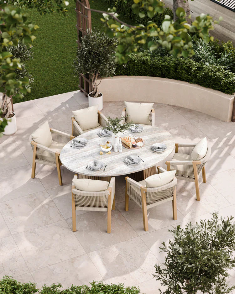 Royal Craft - Jupiter 6 Seater Ellipse D Conical Dining Set with Roma Dining Chairs