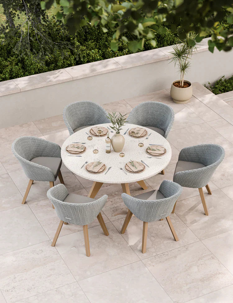 Royal Craft - Astral 6 Seater Round Concrete Terrazzo Dining Set with Sol Dining Chairs