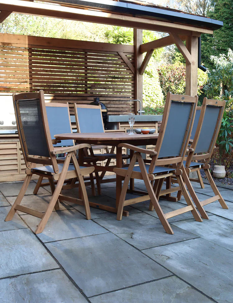 Royal Craft - Turnbury 6 Seater Oval Extending Dining Set with Henley Grey Textylene Recliners