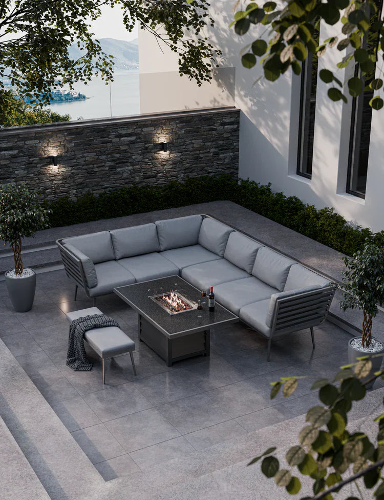 Royal Craft - Mayfair Corner Lounging Set with Fire Pit Table and 1 Bench