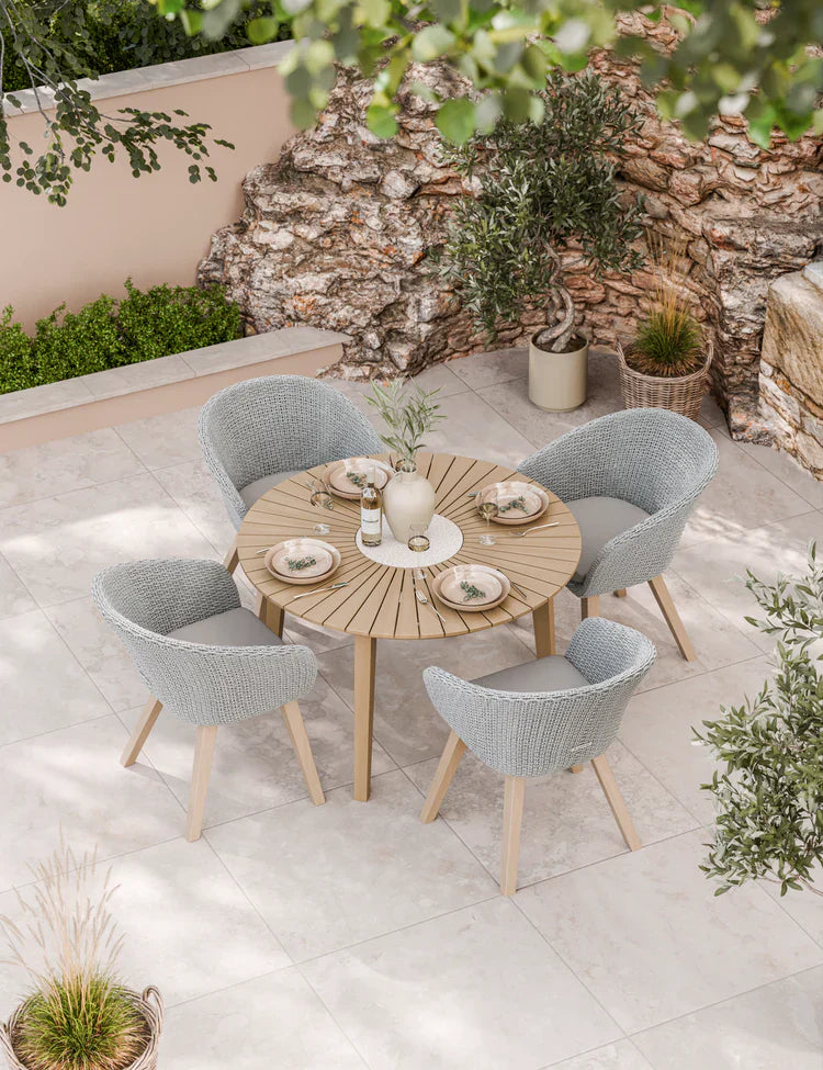 Royal Craft - Roma 4 Seater Round Sunray with Terrazzo Insert Dining Set with Sol Dining Chairs