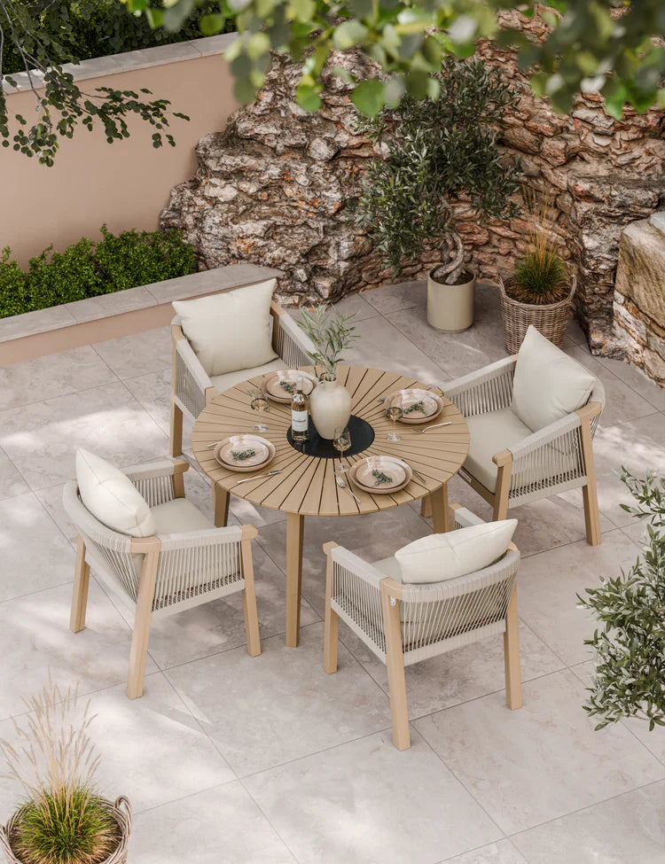 Royal Craft - Roma 4 Seater Round Sunray with Black Granite Insert Dining Set with Roma Dining Chairs