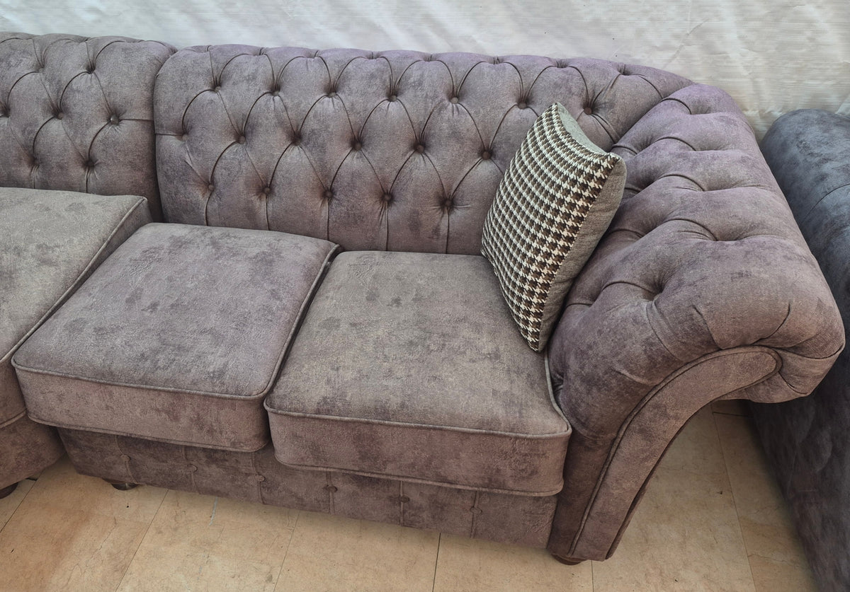 Ex-Display Winchester Brown Fabric Chesterfield Corner Sofa (Sun Faded)