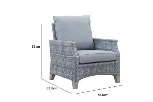 Windchester Pale Grey Rattan 3 Seater Sofa & 2 Chairs Set with Fire Pit Table & Free Hot Plate