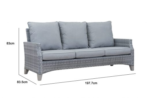 Windchester Pale Grey Rattan 3 Seater Sofa & 2 Chairs Set with Fire Pit Table & Free Hot Plate