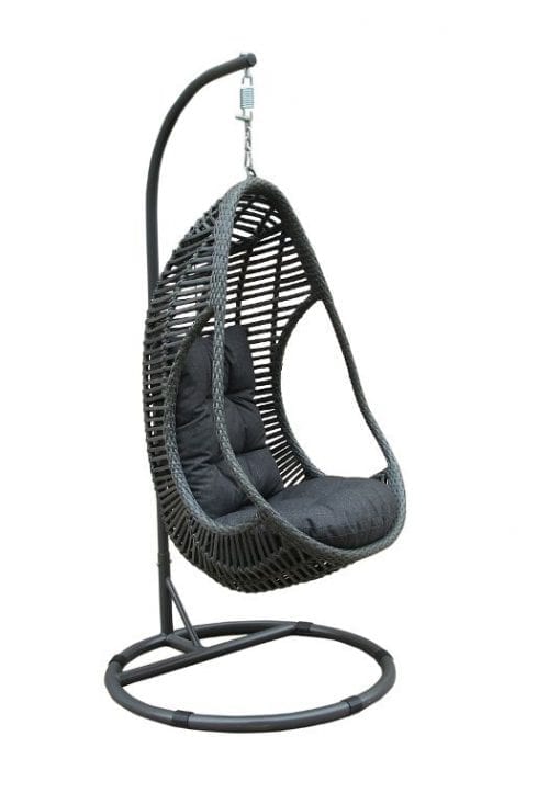 Vasilia Grey Rattan Hanging Egg Chair with Stand, Cushion & Hanging Pole