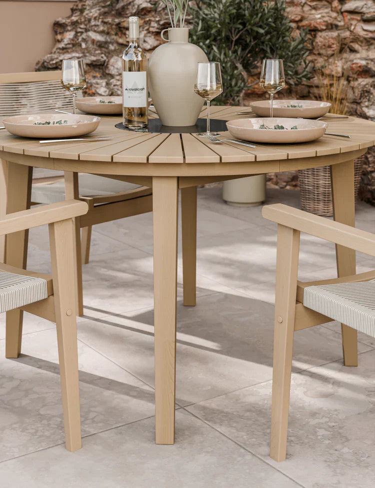 Royal Craft - Roma 4 Seater Round Sunray with Black Granite Insert Dining Set with Roma Rope Stacking Chairs