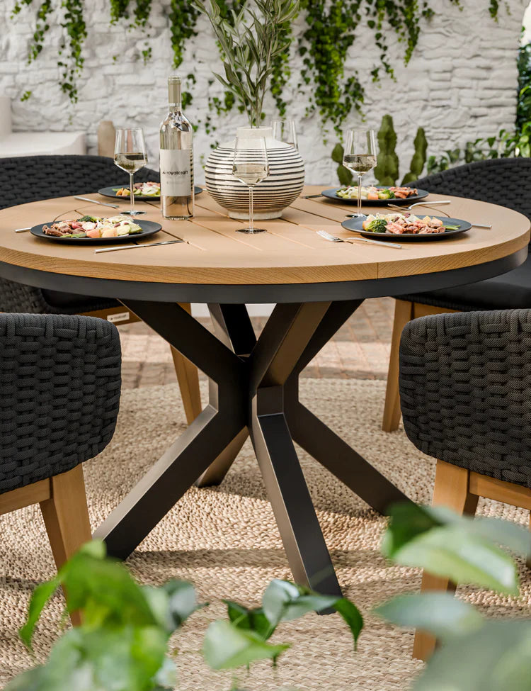 Royal Craft - Tuscany 4 Seater Round Dining Set with Eden Night Dining Chairs