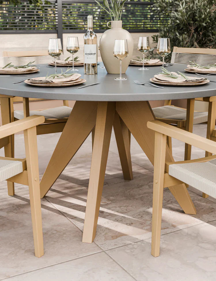 Royal Craft - Luna 6 Seater Concrete Dining Set with Roma Stacking Chairs