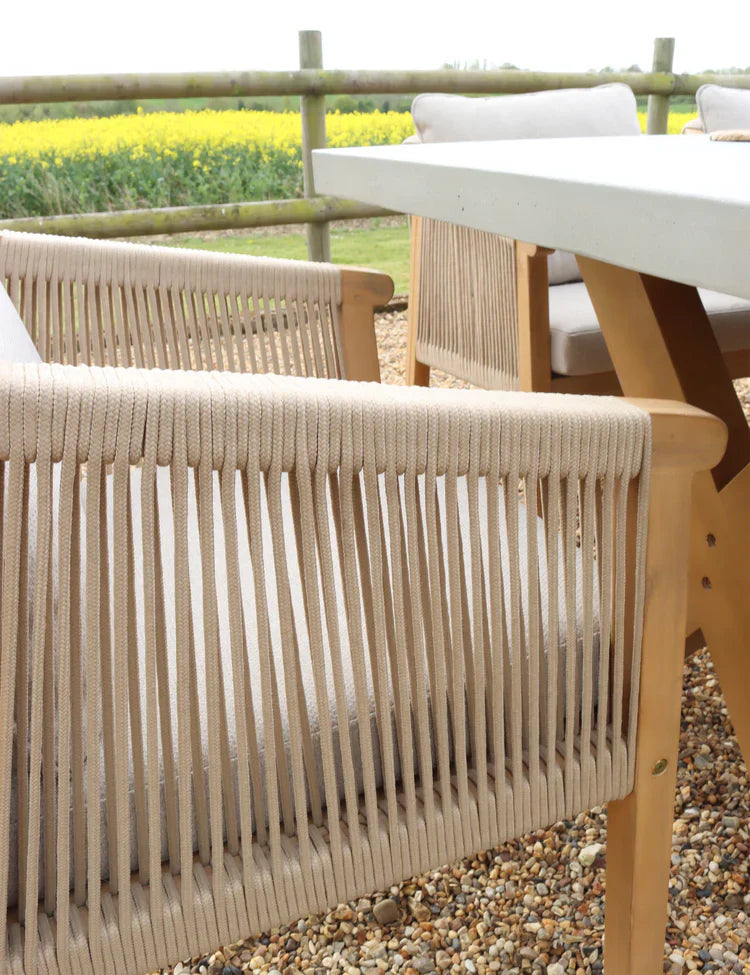 Royal Craft - Luna 6 Seater Rectangular Concrete Dining Set with Roma Rope Dining Chairs