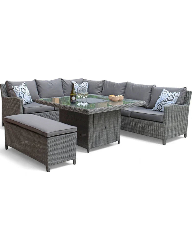 Royal Craft - Paris 8 Seater Deluxe Modular Corner Dining & Lounging Set -with Square Fire Pit Table