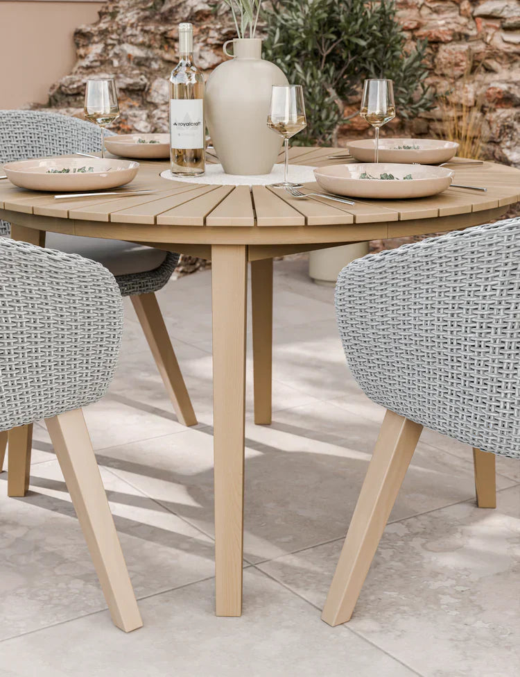 Royal Craft - Roma 4 Seater Round Sunray with Terrazzo Insert Dining Set with Sol Dining Chairs