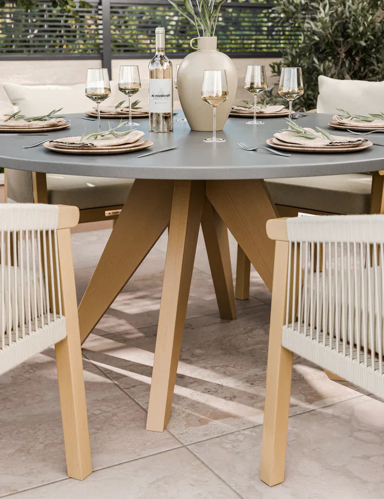Royal Craft - Luna 6 Seater Concrete Dining Set with Roma Dining Chairs