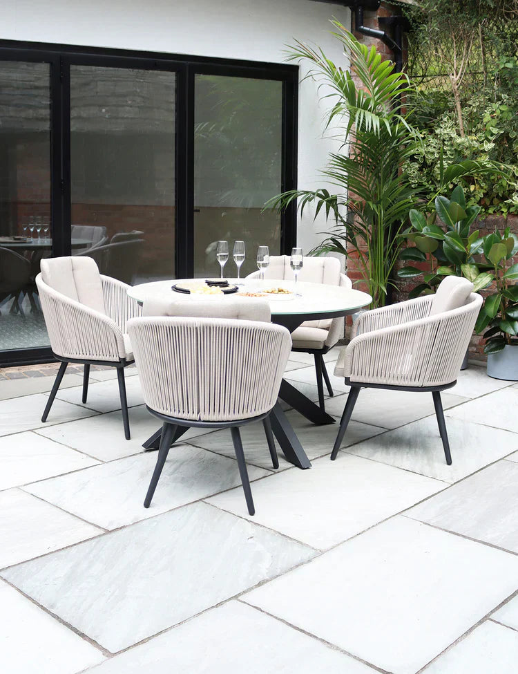 Royal Craft - Bali 4 Seater Round Ceramic Glass Dining Set with Bali Rope Chairs