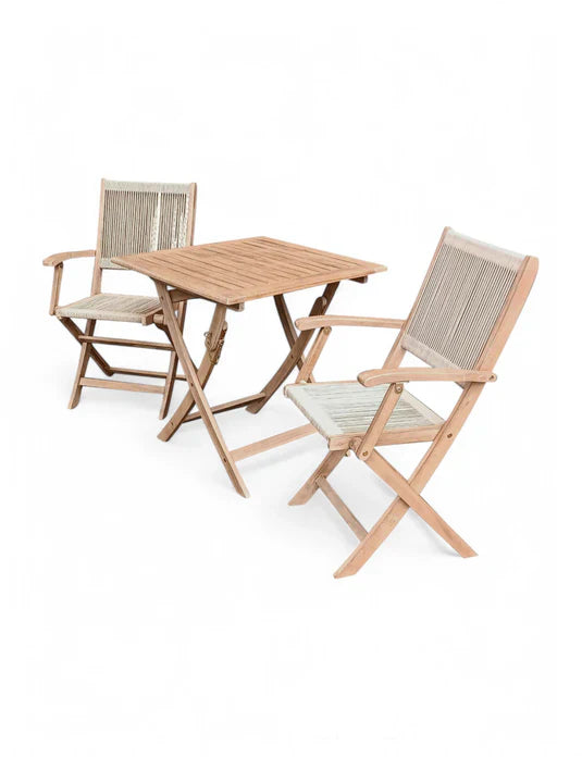 Royal Craft - London 2 Seater Square Folding Bistro Set with London Rope Folding Armchairs