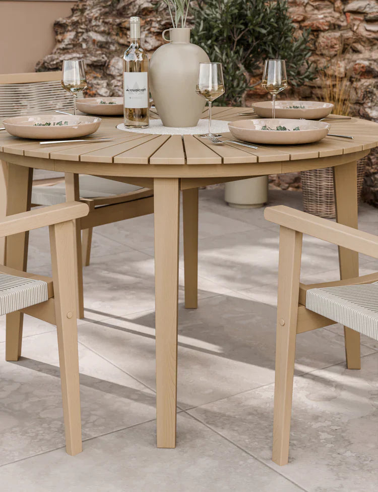 Royal Craft - Luna 4 Seater Round Concrete Dining Set with Roma Rope Stacking Chairs