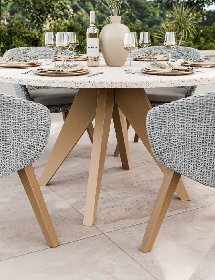 Royal Craft - Astral 6 Seater Round Concrete Terrazzo Dining Set with Sol Dining Chairs