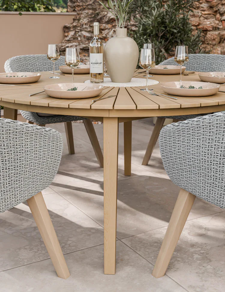 Royal Craft - Roma 6 Seater 150cm Round Sunray with Terrazzo Insert Dining Set with 6 Sol Dining Chairs