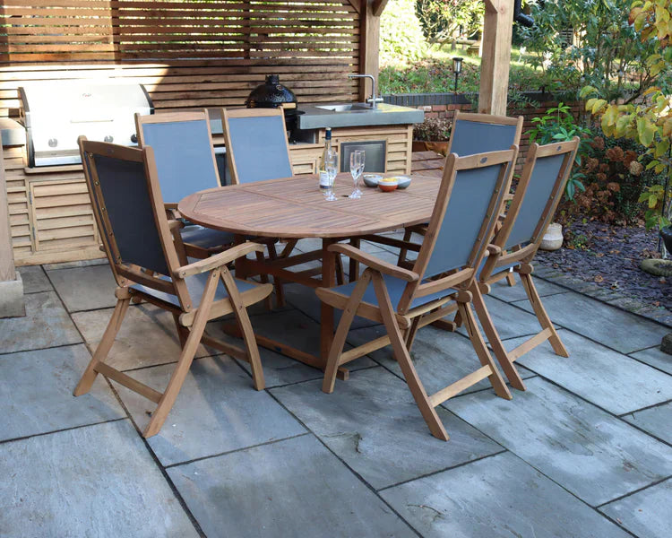 Royal Craft - Turnbury 6 Seater Oval Extending Dining Set with Henley Grey Textylene Recliners
