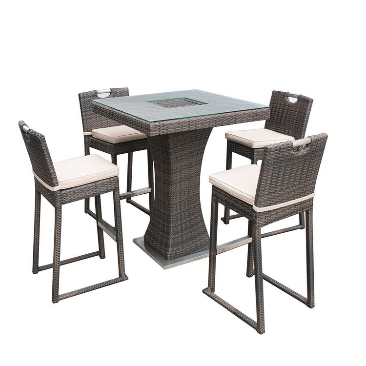 Homeflair - 4 Seat Square Rattan Bar Set