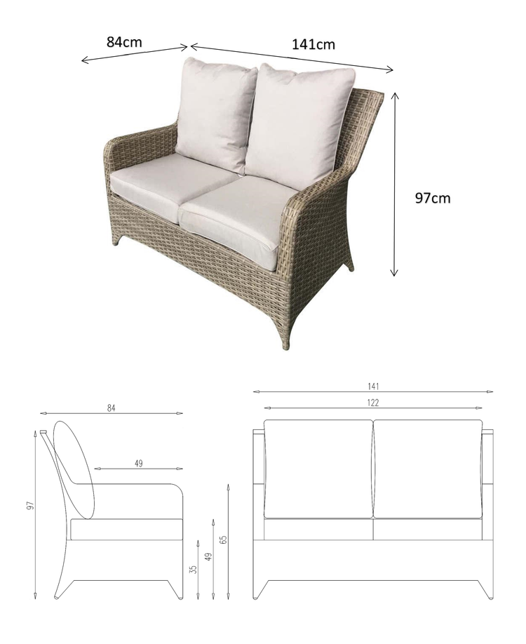 Sarah Rattan 4 Seater Sofa Set + Coffee Table in Grey | Sara0375