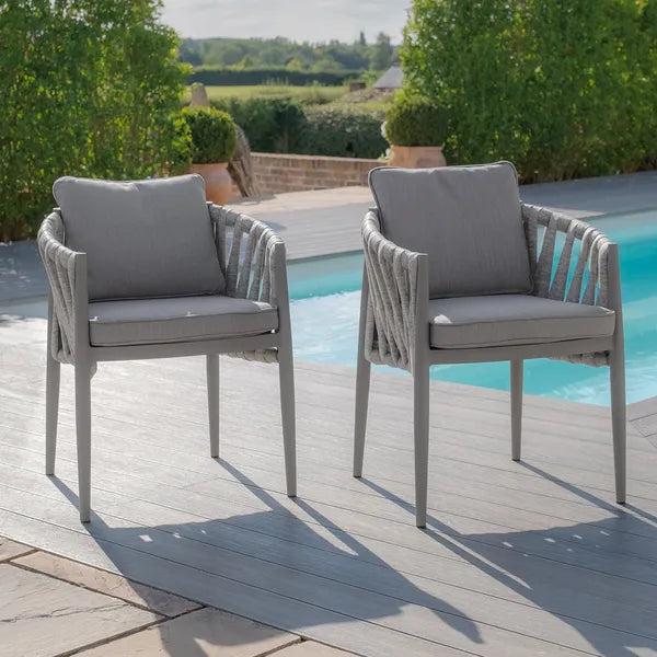 Milan Rope Weave Pair of Dining Chairs - Cool Linen
