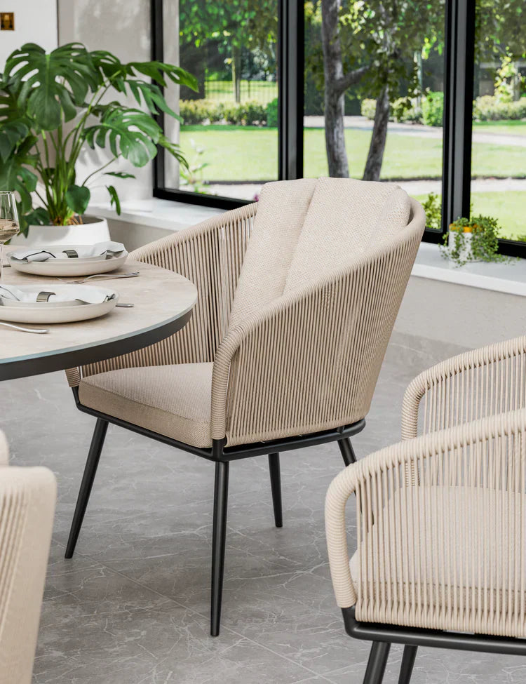 Royal Craft - Bali 6 Seater Round Ceramic Glass Dining Set with Bali Rope Chairs
