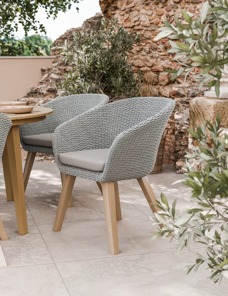 Royal Craft - Roma 6 Seater 150cm Round Sunray with Terrazzo Insert Dining Set with 6 Sol Dining Chairs