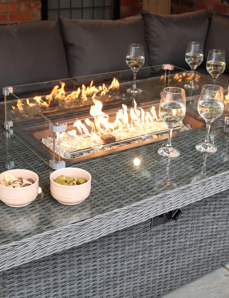 Royal Craft - Paris 8 Seater Deluxe Modular Corner Dining & Lounging Set with Rectangular Fire Pit Table