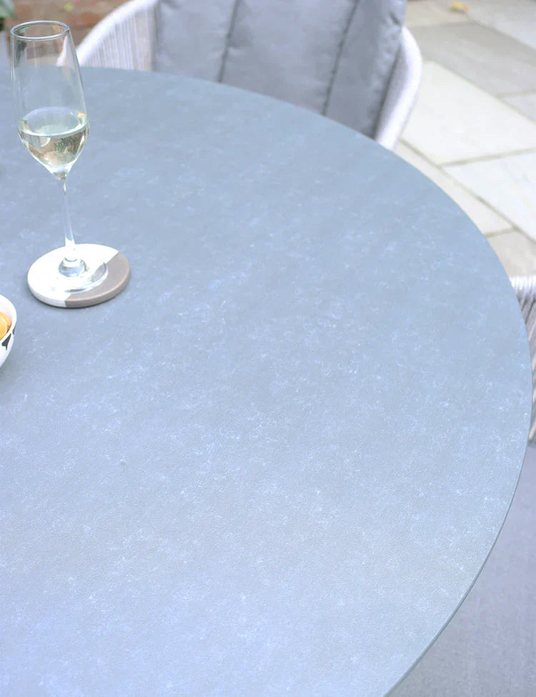 Royal Craft - Aspen 4 Seater Round Ceramic Glass Dining Set with Aspen Rope Chairs