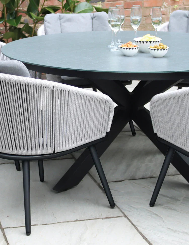 Royal Craft - Aspen 6 Seater Round Ceramic Glass Dining Set with Aspen Rope Chairs