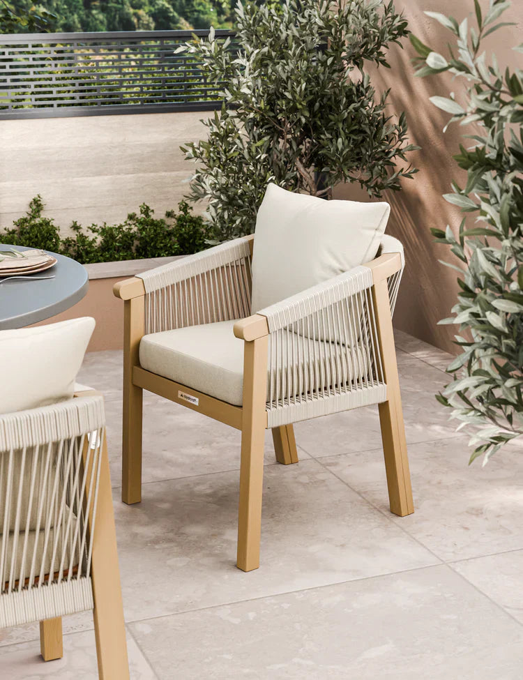 Royal Craft - Luna 4 Seater Round Concrete Table Dining Set with Roma Rope Dining Chairs