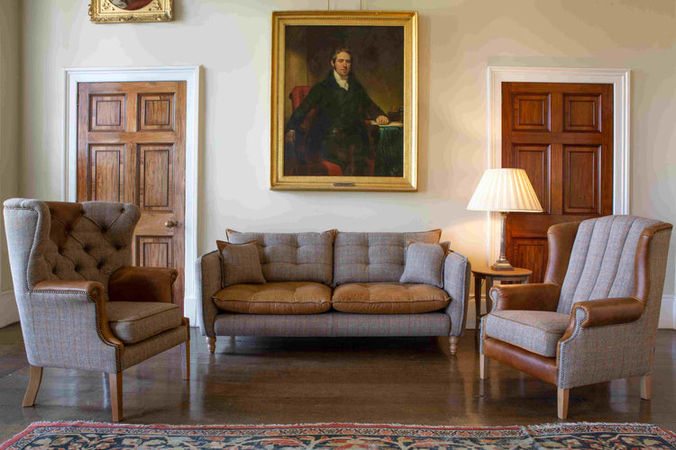 Regent 2 Seater Fabric and Leather Sofa | Vintage