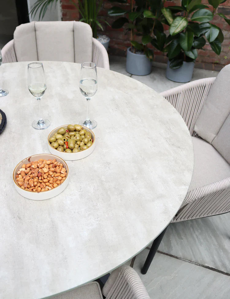 Royal Craft - Bali 4 Seater Round Ceramic Glass Dining Set with Bali Rope Chairs