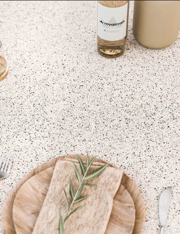 Royal Craft - Astral 6 Seater Round Concrete Terrazzo Dining Set with Sol Dining Chairs