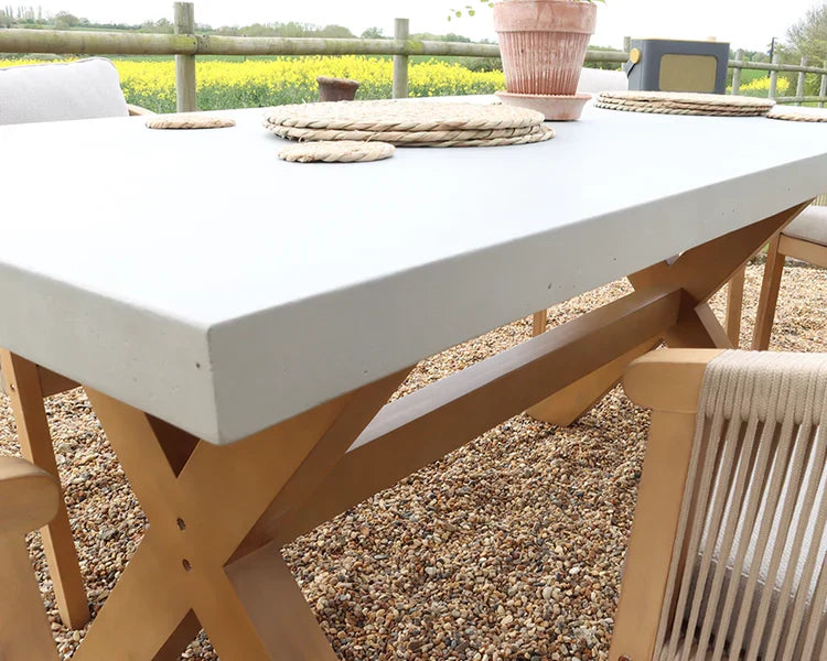 Royal Craft - Luna 6 Seater Rectangular Concrete Dining Set with Roma Rope Dining Chairs