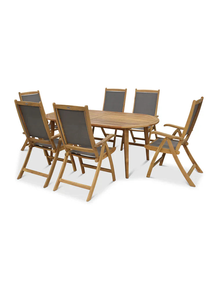 Royal Craft - Ellipse 6 Seater Dining Set with Henley Grey Textylene Recliners
