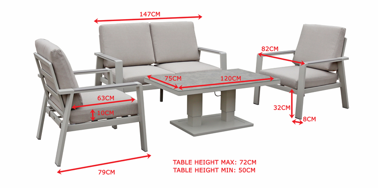 Neptune Aluminium 4 Seater Sofa Set with Lift and Rise Table | Nept0506