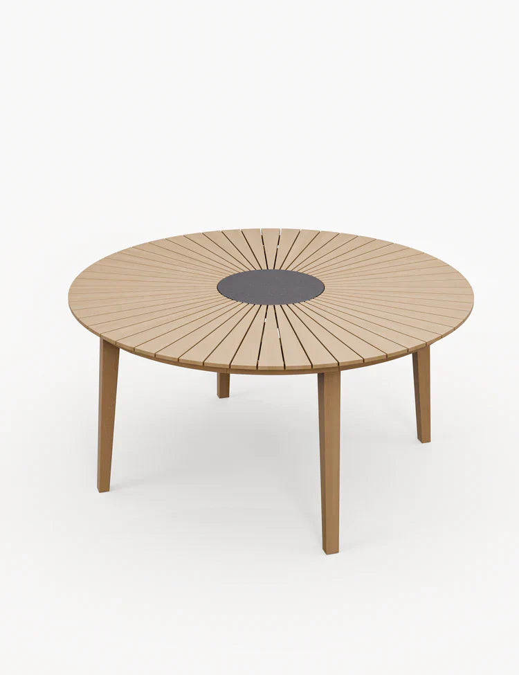 Royal Craft - Roma 6 Seater Round Sunray Dining Set with Black Granite Insert and Rope Stacking Chairs
