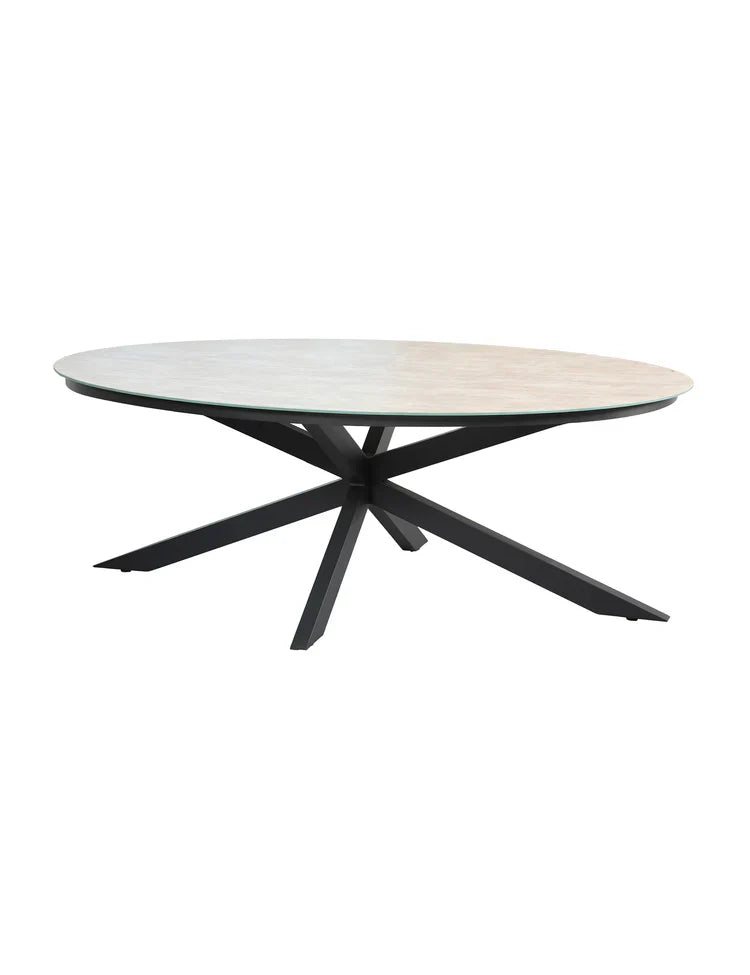 Royal Craft - Bali 6 Seater Ellipse Ceramic Glass Dining Set with Bali Rope Chairs